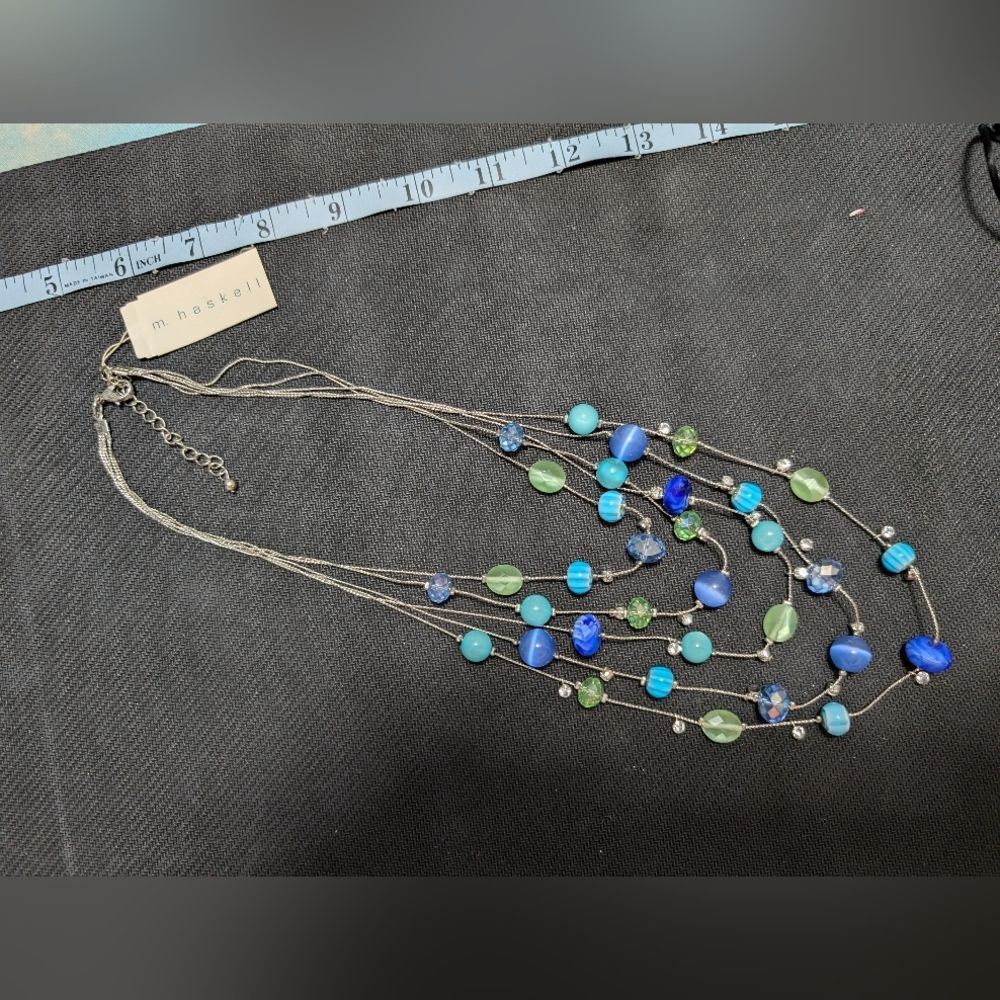 NWT Miriam Haskell Blue Green Multi Strand Necklace